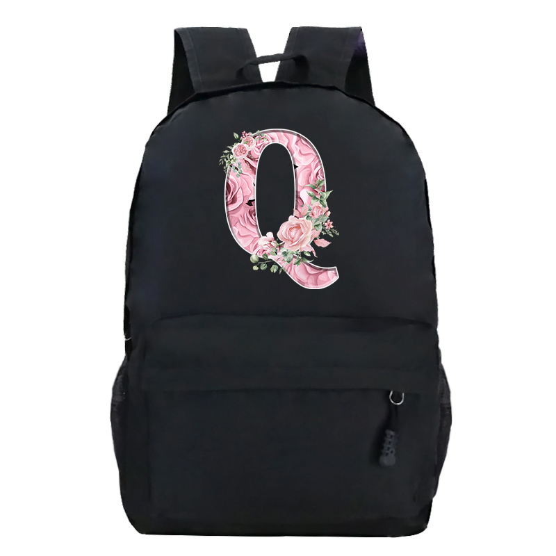Pink Rose Alphabet Backpack Black Casual Women Aesthetics Rucksack Teenage Girl Boy Flower Letter School Bag Student Mochilas: Red