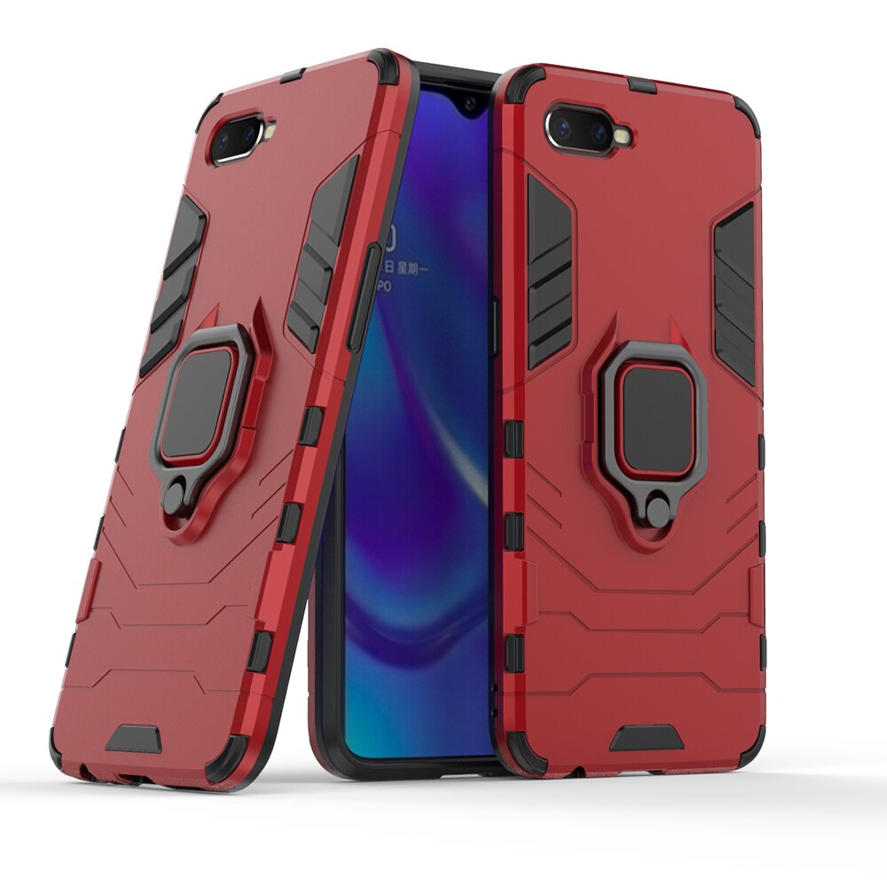 Voor OPPO RX17 Neo Case Siliconen Plastic Hybrid Armor Kickstand Phone Case Voor OPPO RX17 Neo CPH1893 R15X: Rood