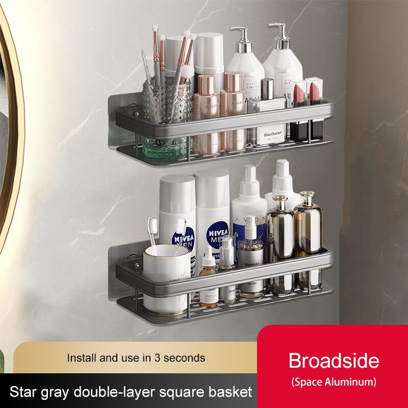 Gray Stainless steel Bathroom Shelves No-Drill Corner Cabinet Shower Storage Toilet Organizer Bathroom Holder Полка Для Ванной: Upgrade Rectangle-B