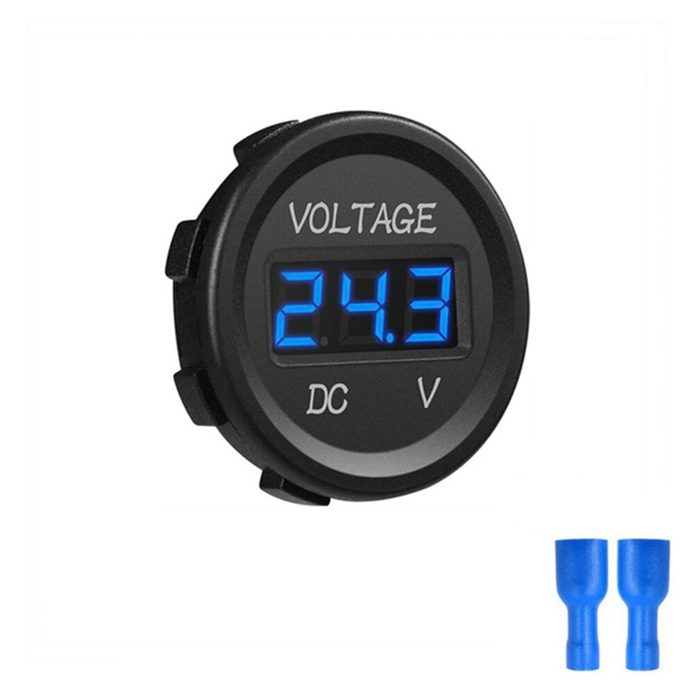 DC 5-48V Car Motorcycle Voltmeter Mini Digital Waterproof LED Panel Tester Display Round Volt Meter Gauge: Blue