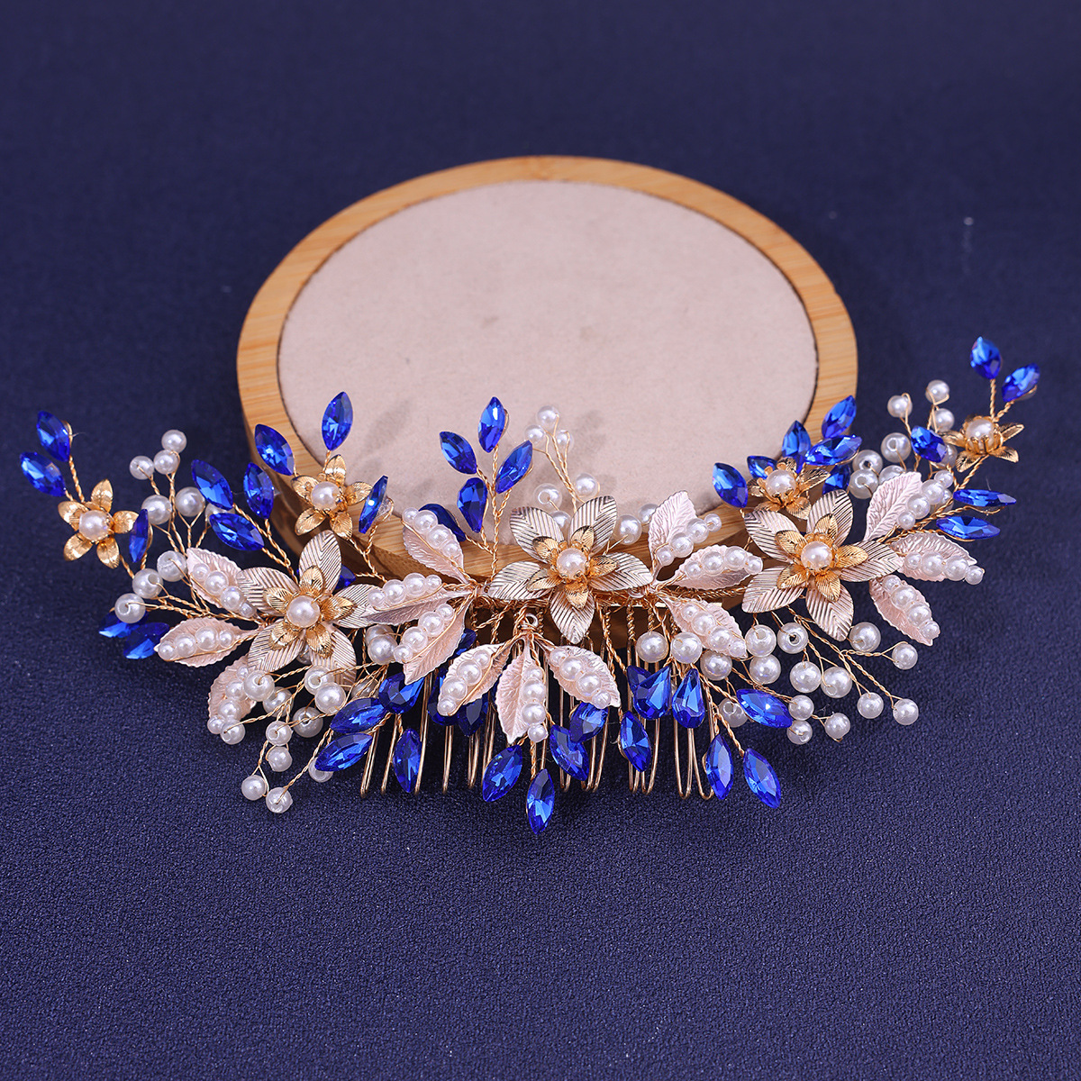 Peineta para el cabello hecha a mano con diamantes de imitación azules, diadema para mujer, Tiara, accesorios para el cabello, peines para el cabello de boda, adornos para la cabeza de boda: Color amarillo dorado claro