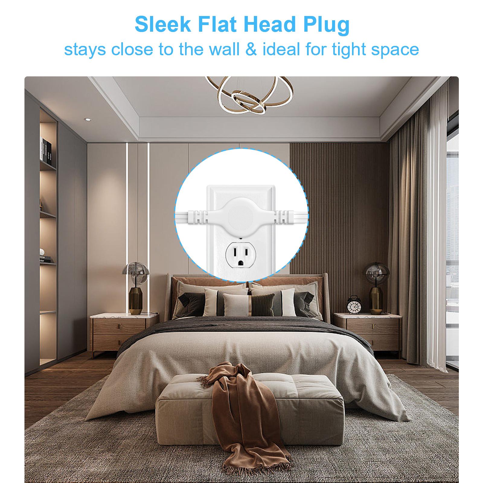 12 FT Twin Extension Cord Power Strip with 6 AC Outlet 3 Prong Plug Extender Double Electric Extension Cable Wire Splitter 16AWG