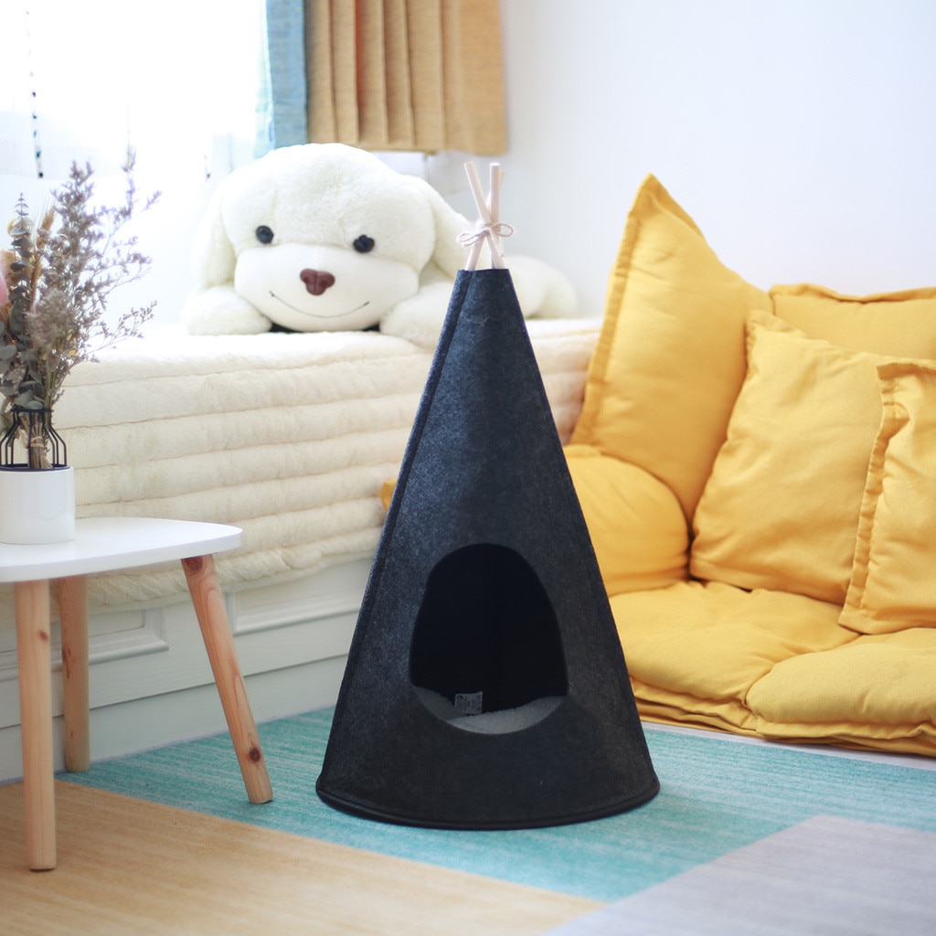 Nukdey huisdierentipi, hondentent, tipitent, 50x50x60 cm, wasbare katten tenten, honden en katten bed, speelhuis met verwijderbare wasbare kussen, eenvoudige montage (Navy Blauw