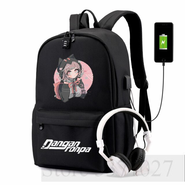 Danganronpa-mochila Ouma Kokichi con carga USB para adolescentes, morral escolar de , bolso de viaje para hombres y mujeres, mochila para ordenador portátil para estudiantes: 6