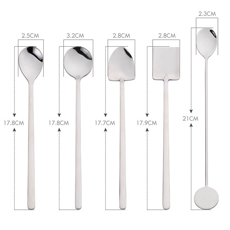 Long Handle Ice Cream Shovel Stirring Spoon Stainless Steel Korean Style Multi Purpose Bar Tools Silver Kitchen Accessories