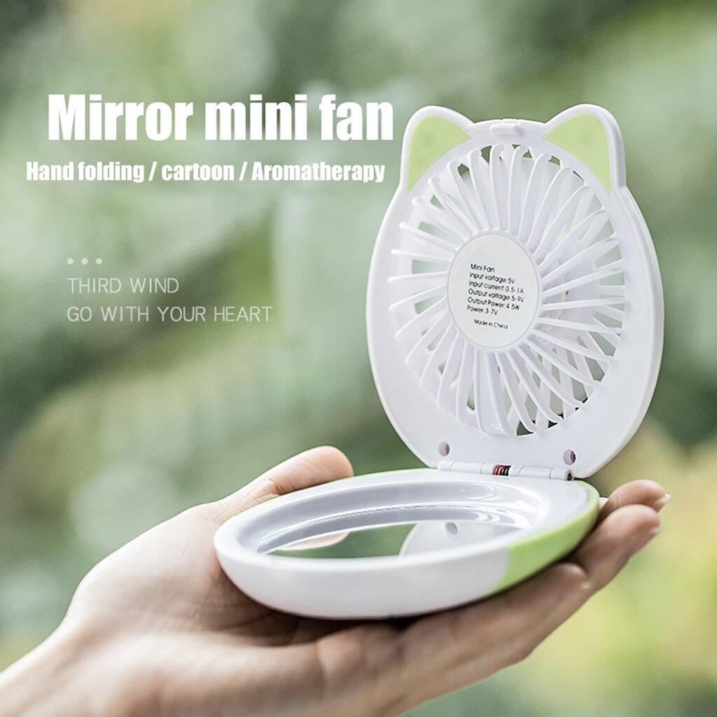 Portable Mini USB Fan Explosion Pig Cartoon Makeup Mirror Fan Adjustable USB Handheld Charging Portable Handheld Mini Fan