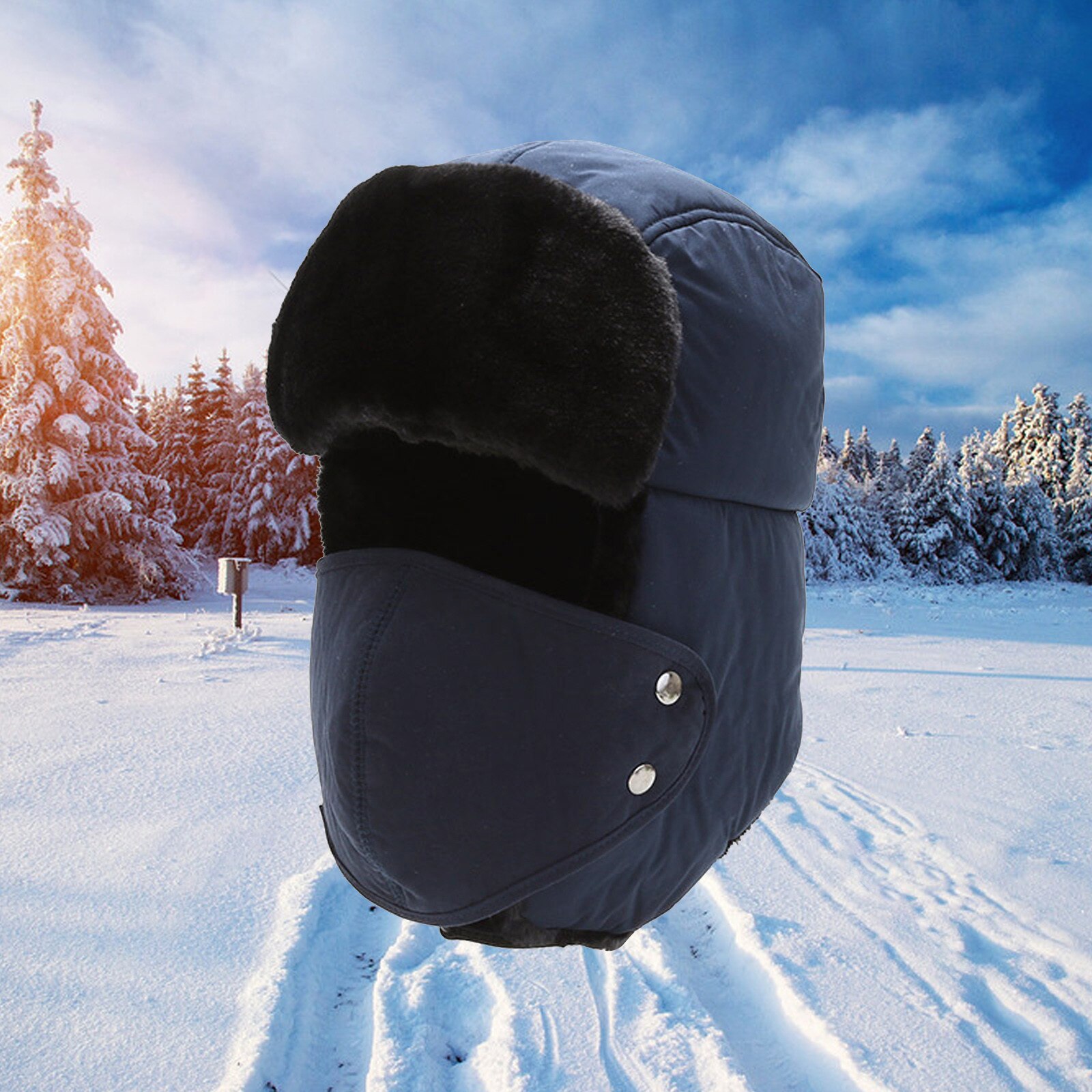 1 pz inverno spesso bombardiere russo cappello paraorecchie traspirante maschera staccabile cappelli donna uomo freddo inverno caldo pelliccia copricapo sci Ushanka: blu 