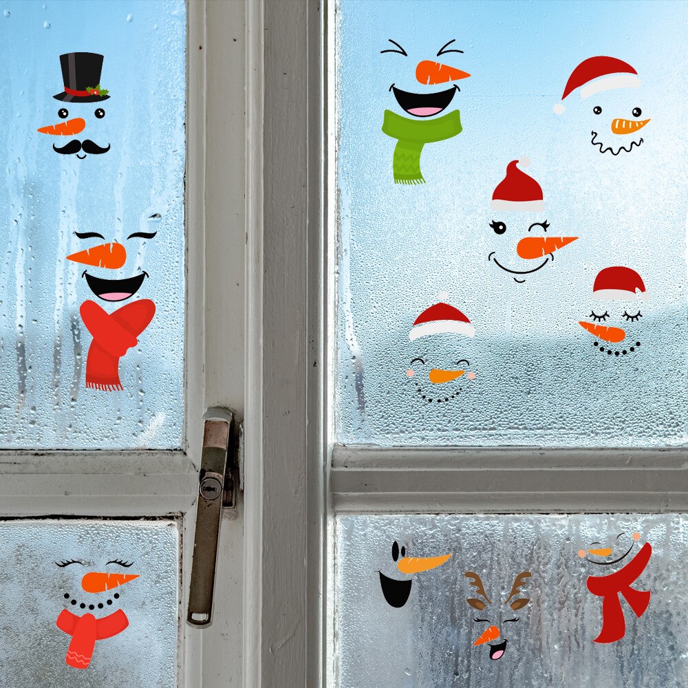Removable Christmas Window Decal Santa Claus Snowman Stickers Winter Wall Stickers for Kids Room Year Christmas Window Decor