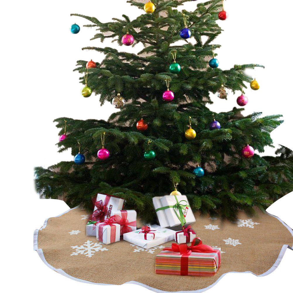 Collectie Kerstboom Rok Klassieke Stijl Jute Jute Snowflake Print Xmas Boom Mat Decoratie Jaar Party Supply