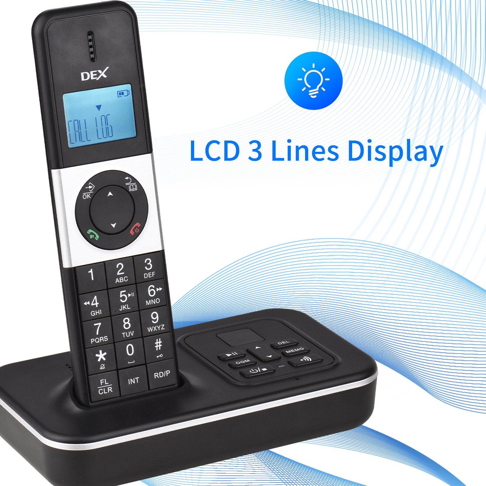 TAM-D D1002-teléfono inalámbrico con 2 dispositivos, dispositivo con respuesta automática, identificador de llamadas, espera de llamadas, pantalla LCD de 1,6 pulgadas, compatible con 16 idiomas