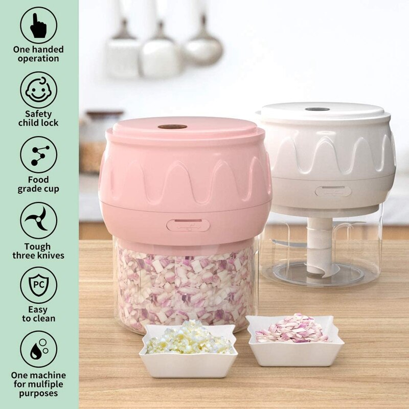 Electric Mini Garlic Chopper Masher Food Slicers , Portable Blender Processor for Pepper Chili Vegetable Nuts Meat