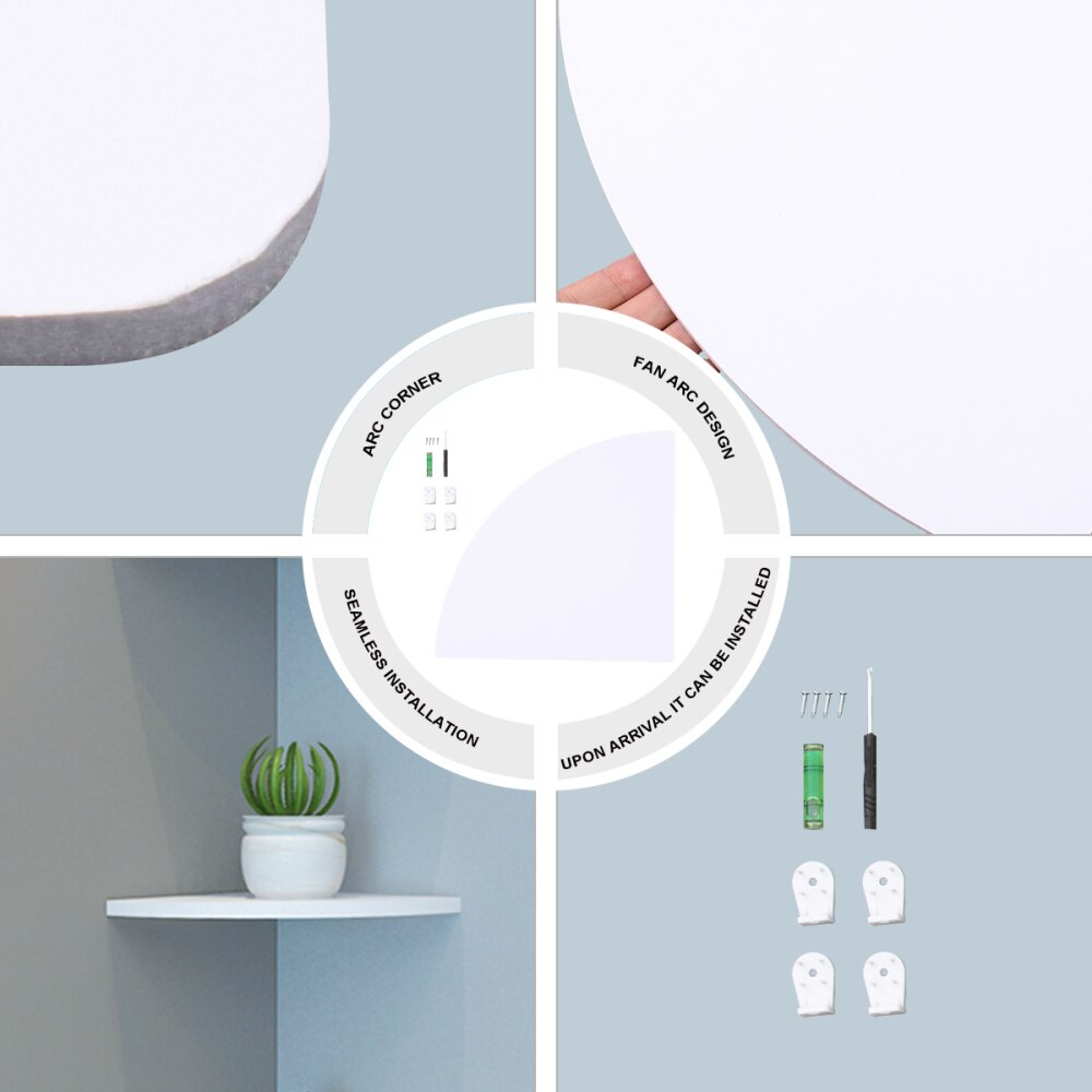 Fan Shape Wall Corner Shelf Set Wall-mounted Corner Storage Rack Triangle Storage Holder - 22cm (White)