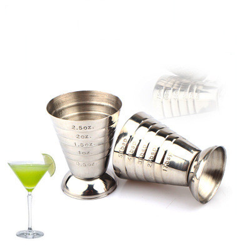 1PC 75ML Stainless Steel Measure Cup Cocktail Tool Bar Mixed Drink Accessories 3 In 1 Cocktail Tools Bar Jigger Cup