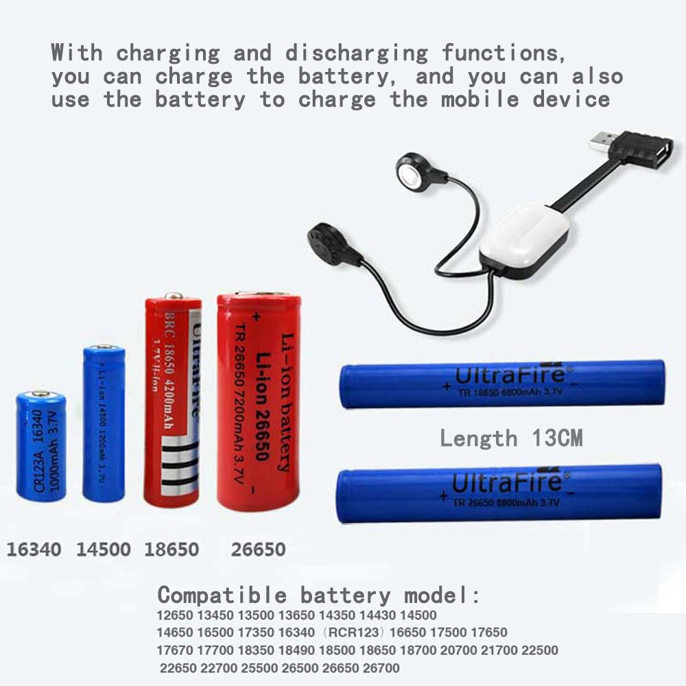 Magnetic USB Battery Charger Adapter connector for 26650 26700 25500 18650 17670 Li-ion Battery Charging Cable Emergency Charger