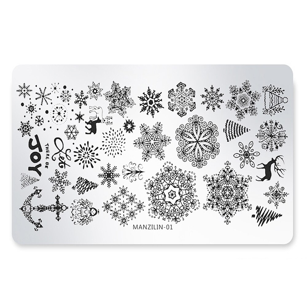 Kerst rechthoekige nagelprint stalen plaat mal kerstboom print sjabloon 6 x 12cm nail art transfer print tool: 01