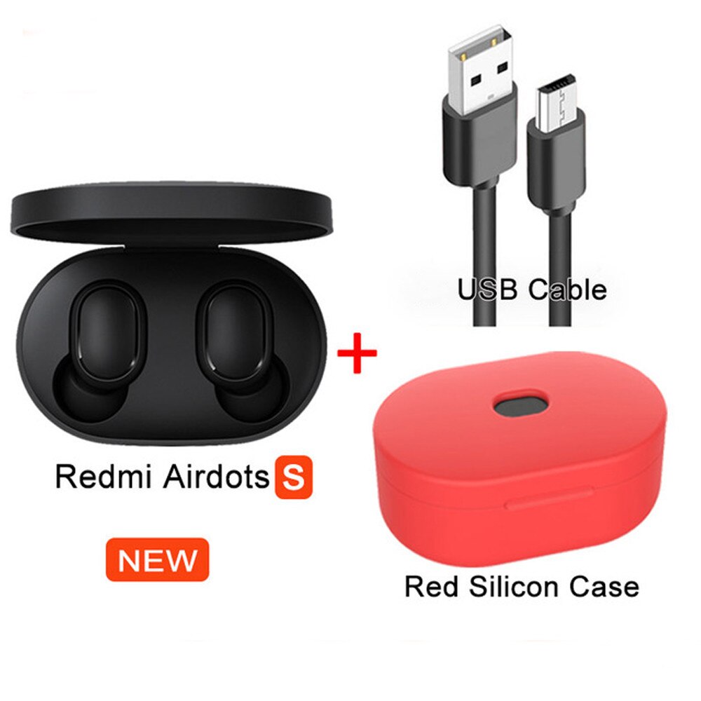 Xiaomi-auriculares Redmi AirDots S TWS Bluetooth 5,0, reducción de ruido con micrófono y auriculares inalámbricos, auriculares con Control ia: USB and Red Case