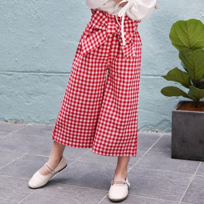 Filles été coton Shorts décontracté été enfants vêtements bébé filles vêtements Plaid Bow large jambe Shorts 6 8 10 12 14 ans