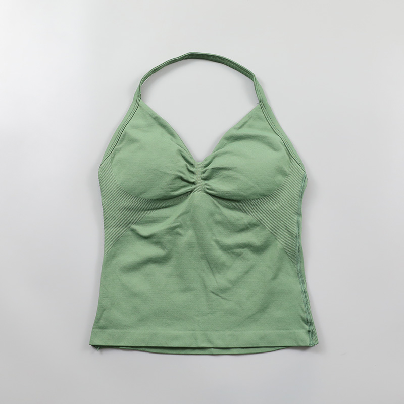 Impact Longline Strappy Top Women Seamless Yoga Tank Tops Ruched Backless Gym Clothes Workout Sleeveless Shirts With Buit In Bra: L / green