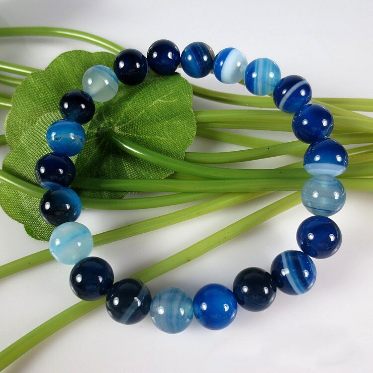 Unisex 6-8-10-12mm Beads Natural Onyx Bracelet for Women Blue Beads Men Bracelets Bangles