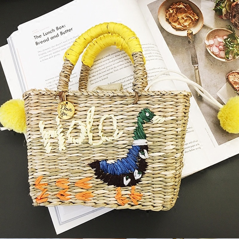 Sommar liten väska semester handbroderad mini handgjord stråväska crossbody semesterväska