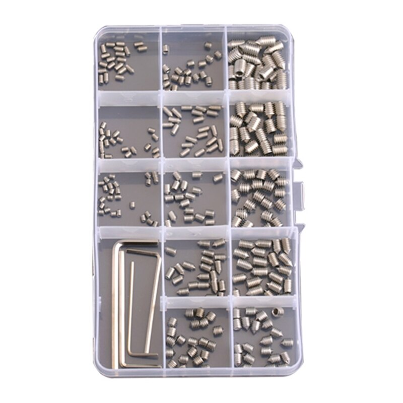 13 Sizes Allen Head Stainless Steel Grub Set Screw Assortment Kit Metric M3/M4/M5/M6 Hex Grub Screw with Hex Wrenches