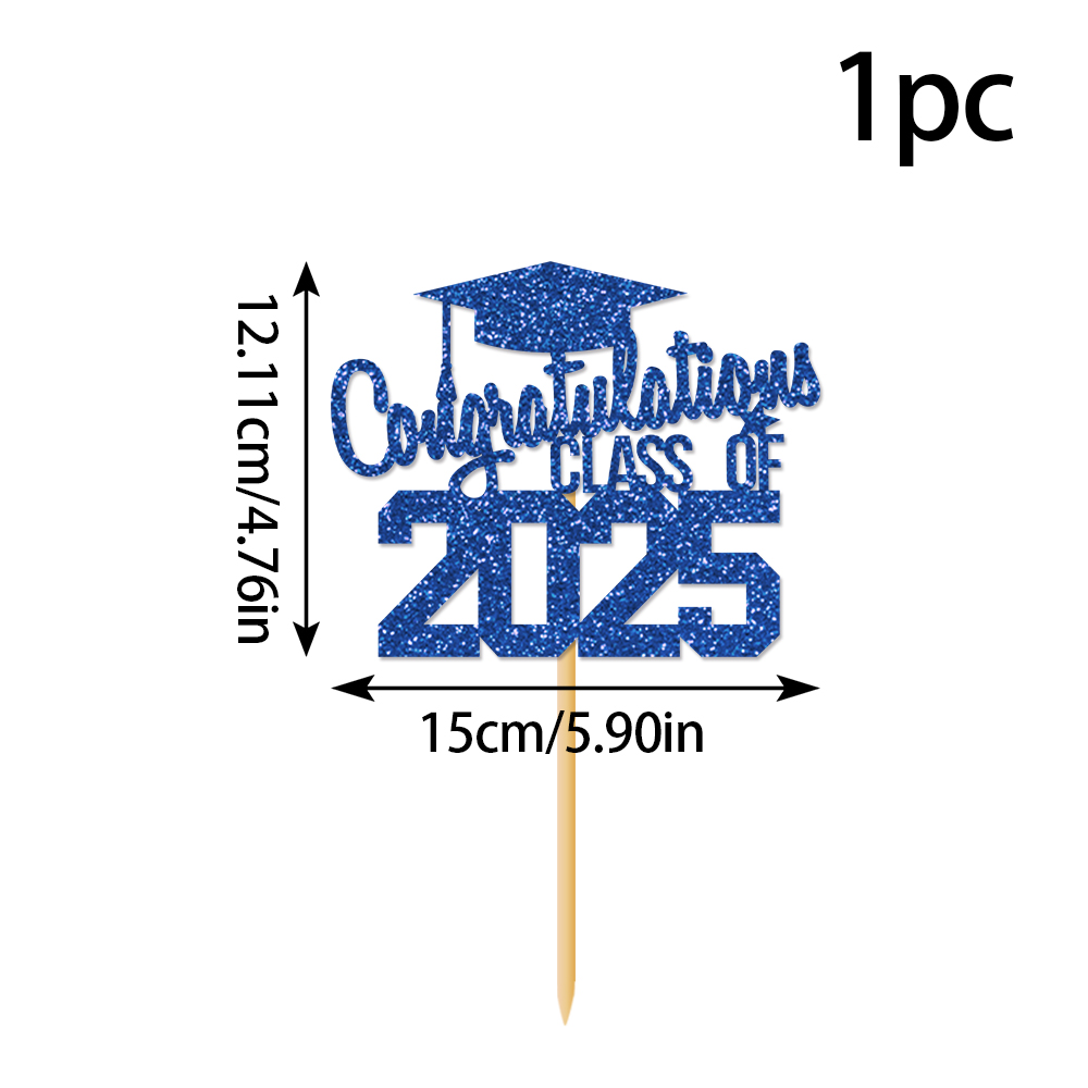 1 stks Gefeliciteerd Klasse van 2025 Afstuderen Cake Topper Glitter Gefeliciteerd Grad Cap Cake Picks voor Afstuderen Thema Party Decor
