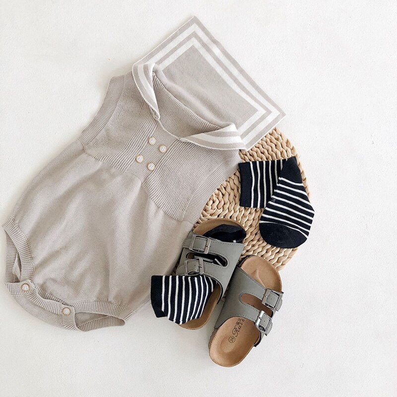 Milancel babykleding voor jongens, gebreide babykleding, hoge kraag, peuter jongens bodysuit, mouwloos, baby jumpsuit