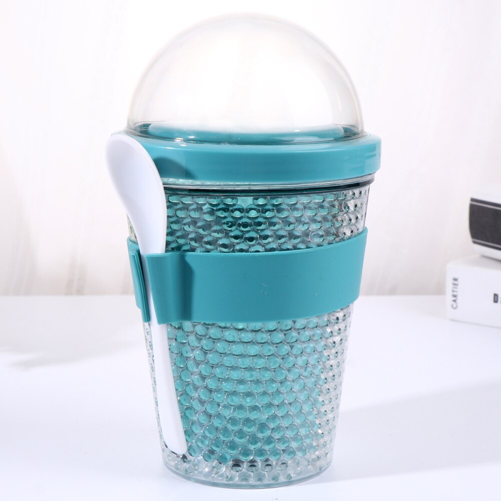 1pc Reusable Double Layer Yogurt Cup Cup Portable Cup Large Capacity Tea Cup with Lid and Spoon (Random Color, 360ml)