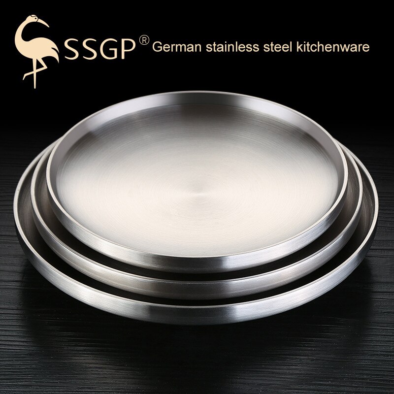 304 Roestvrij Stalen Ronde Steak Plaat Lade Single Layer Salade Fruit Ontbijt Steak Lade Bbq Servies Schotel