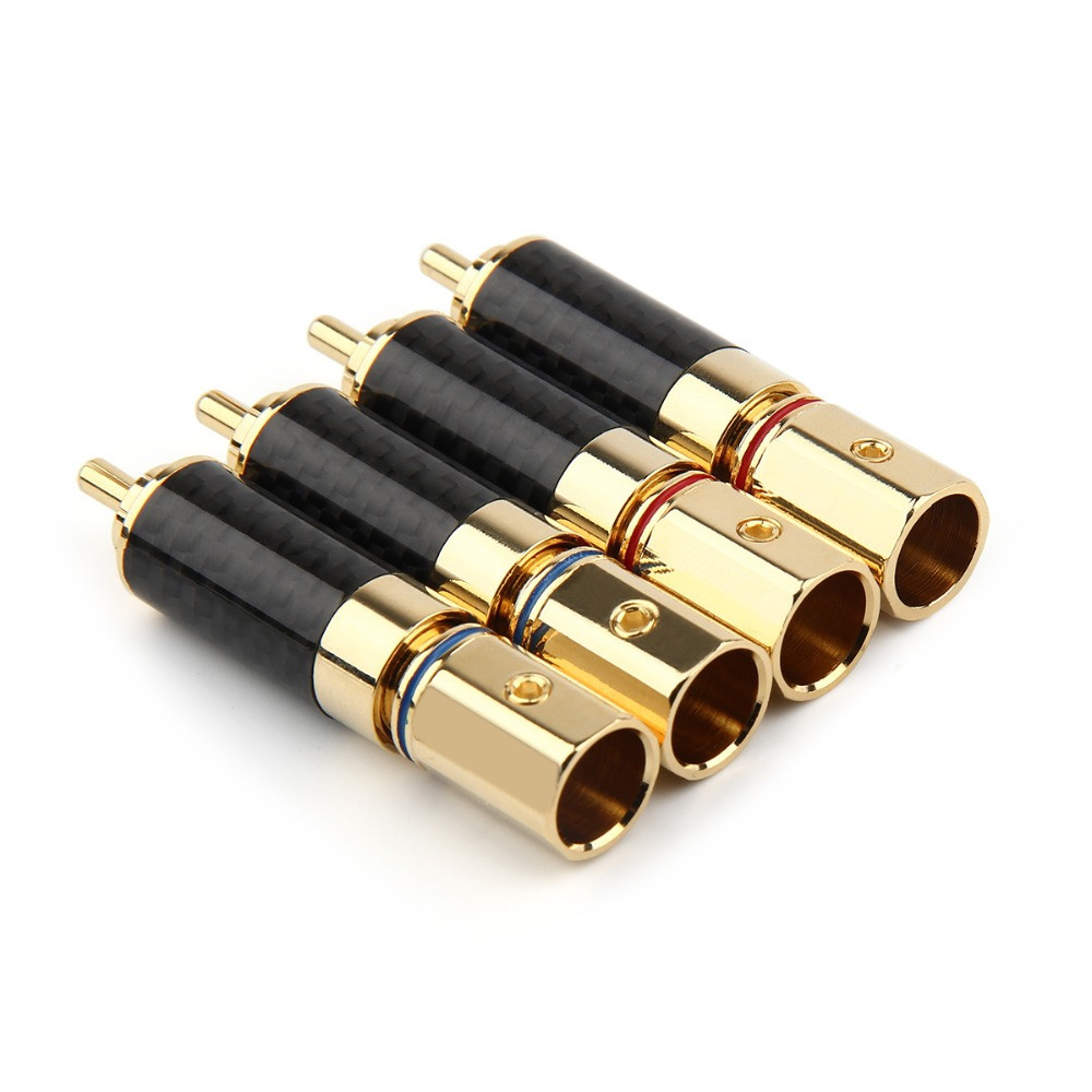 RCA HiFi Audio Jack Speaker Plug Carbon Fiber Copper Gold Plated 10mm Tail Hole DIY RCA Socket Solder Wire Connector Speaker