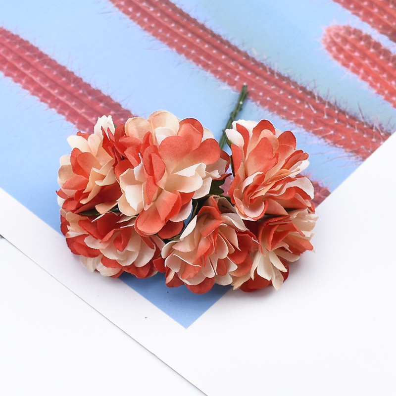 6 stykker papir nellike blomster dekorativ krans brud håndled broche juleblomster gør det selv bryllup boks kunstige blomster: 6