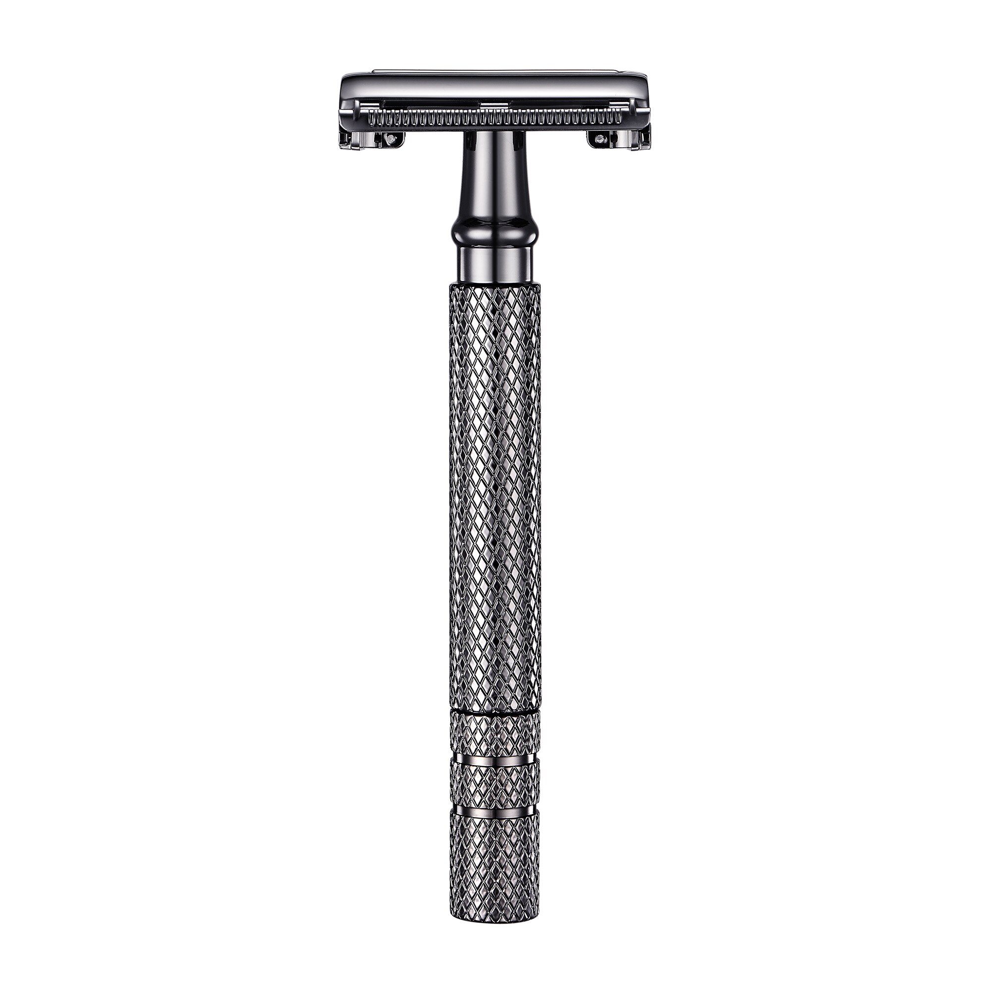 BAILI Butterfly TTO Long Handle Double Edge Safety Razor Wet Shaving for Men Women with 10 Platinum Blades Silver Black: black