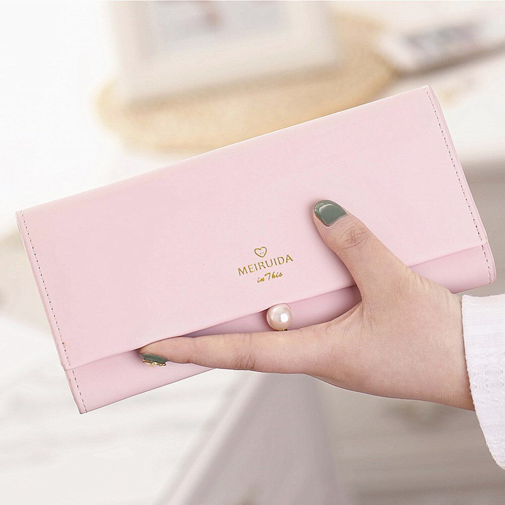 ! Women Long Wallet Casual Pearl Hasp Wallet Clutch Bag Card Holders Handbag: Light Pink