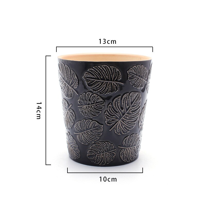 Japanese Style Ceramic Flower Pot Leaf Pattern Vase Dandelion Pattern Vase Simple Style Home Desktop Decor Garden Decoration: Leaves black