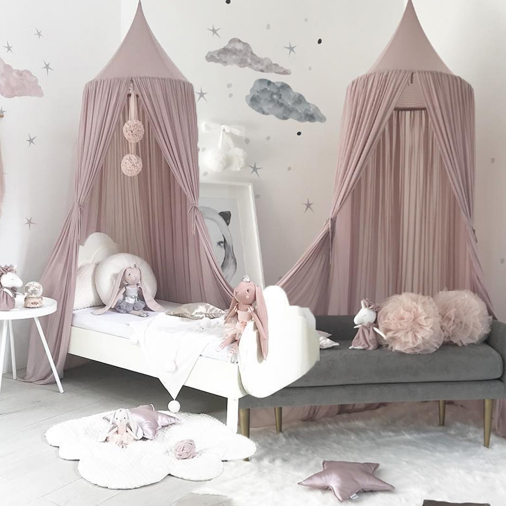 Uk baby barn prinsesse seng baldakin sengeteppe myggnetting gardin sengetøy kuppeltelt: Lilla