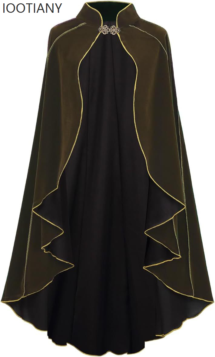 Luxury Queen Cloak Medieval Retro Gold Edge Victorian Noble Gothic Stage Performance Cloak Costume Halloween Vampire Cape: Brown