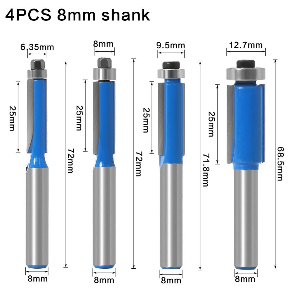 8mm Shank 1" Flush Trim Router Bit with Bearing for Wood Template Pattern Bit Tungsten Carbide Milling Cutter for Wood: 4PCS 8mm shank