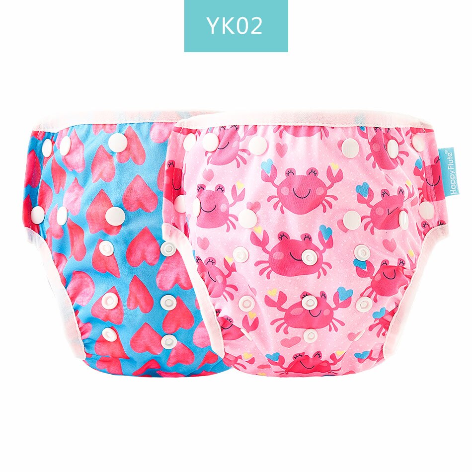 Happy Flute – couche-culotte ajustable en tissu réutilisable pour bébé, 2 pièces, housse lavable, pour l'été, pantalon de piscine: YK02