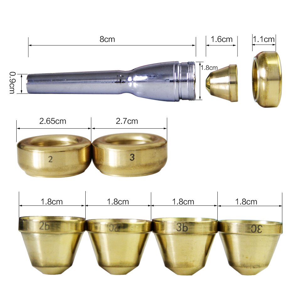 Accesorios de trompeta MUKU 1-1 2c 3c 2b 3b tamaño boquilla de trompeta cobre dorado 1 Juego con caja accesorios para instrumentos musicales