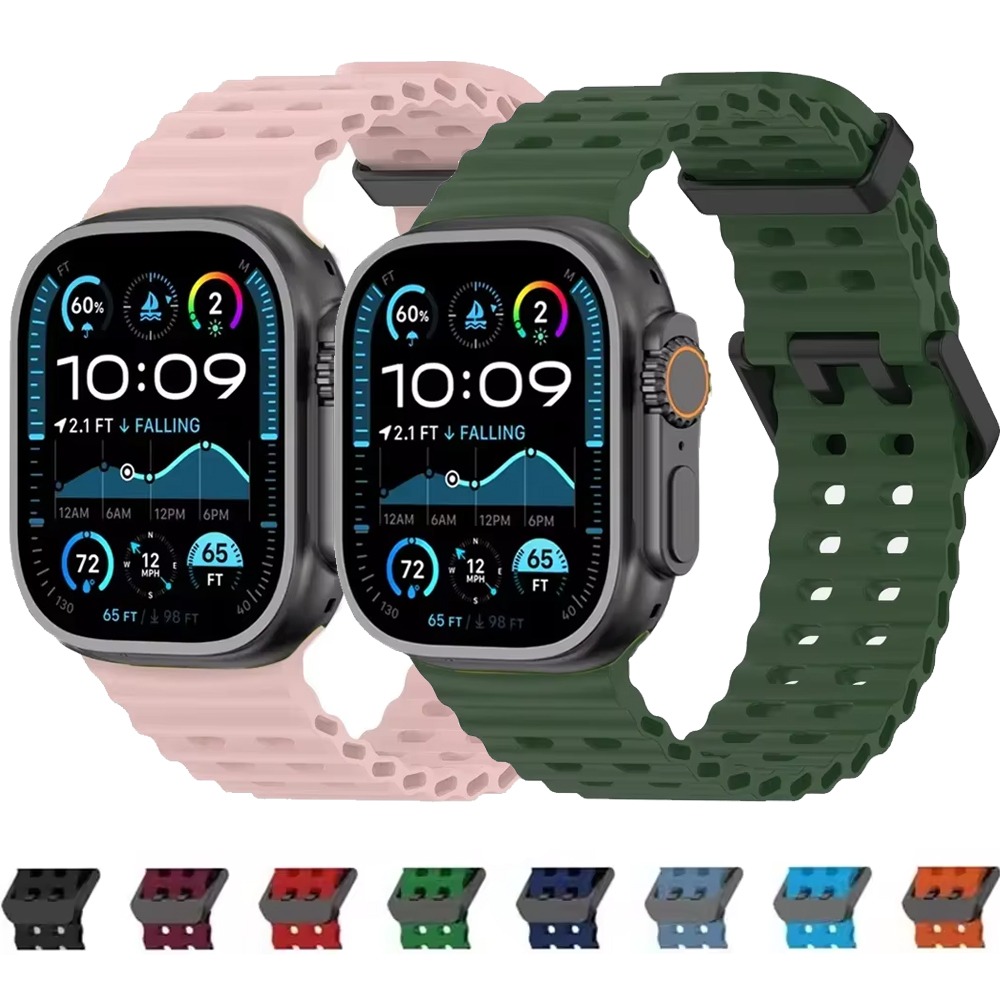 Bracelet en Silicone Souple pour Apple Watch Ultra 2/1, Confortable et Respirant, 49mm 10 46mm 9 8 7 45mm IWatch 6 5 4 SE 44mm