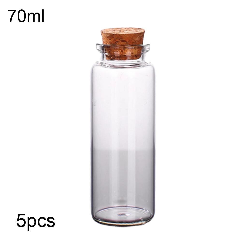 5Pcs 10/15/20/25/30/40/70ml Clear Cork Stopper Wishing Empty Glass Bottle Vials