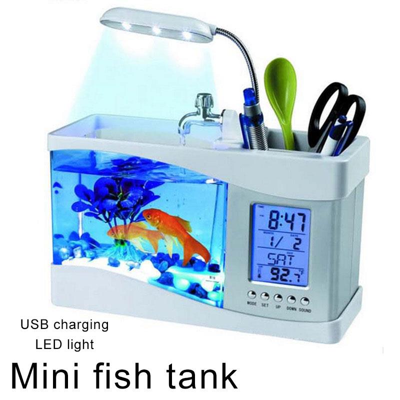 Thermometer LED Light Fish Tank Small Aquarium Goldfish Bowl Lamp Store Multifunction Durable Mini Fish Tank Family