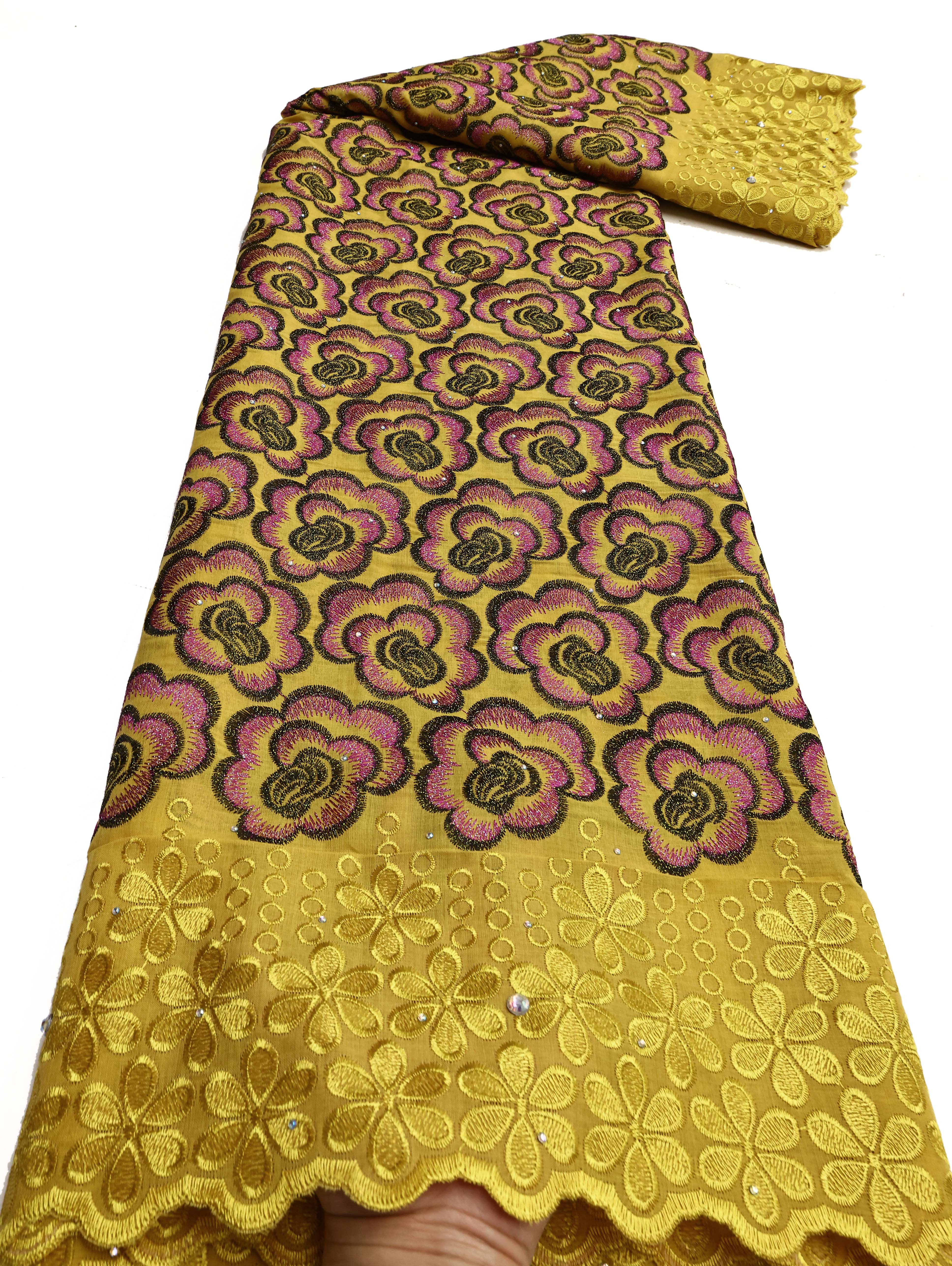 2025 Afrikaanse Nigeriaanse Tule Kant Stof Katoen Damast Guipure Formele Prom Party Gown Dress 5 Yards: Multi-Colored