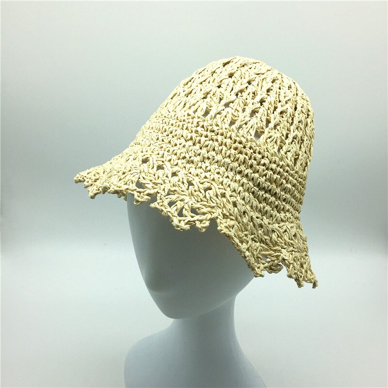 Kids Zomer Strand Handgemaakte Floppy Strooien Hoed Kinderen Meisjes Natuurlijke Opvouwbare Papier Schipper Strooien Hoed