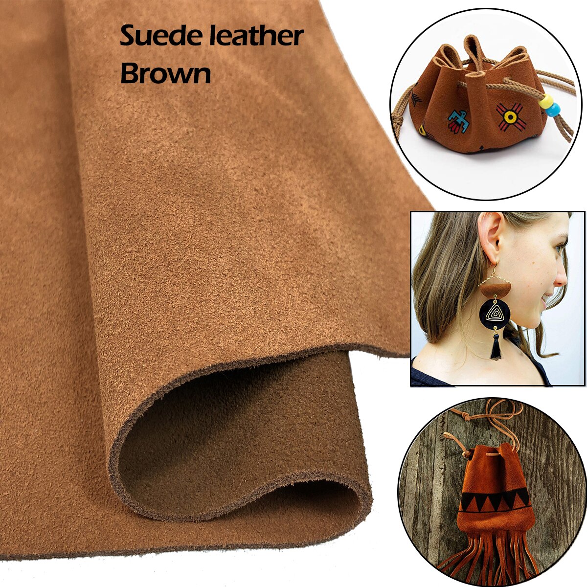 Brwon Suède Stuk Zachte Echte Koe Split Lederen Suede Verbergen Huid Leer Materiaal Voor Leathercraft Naaien Accessoires