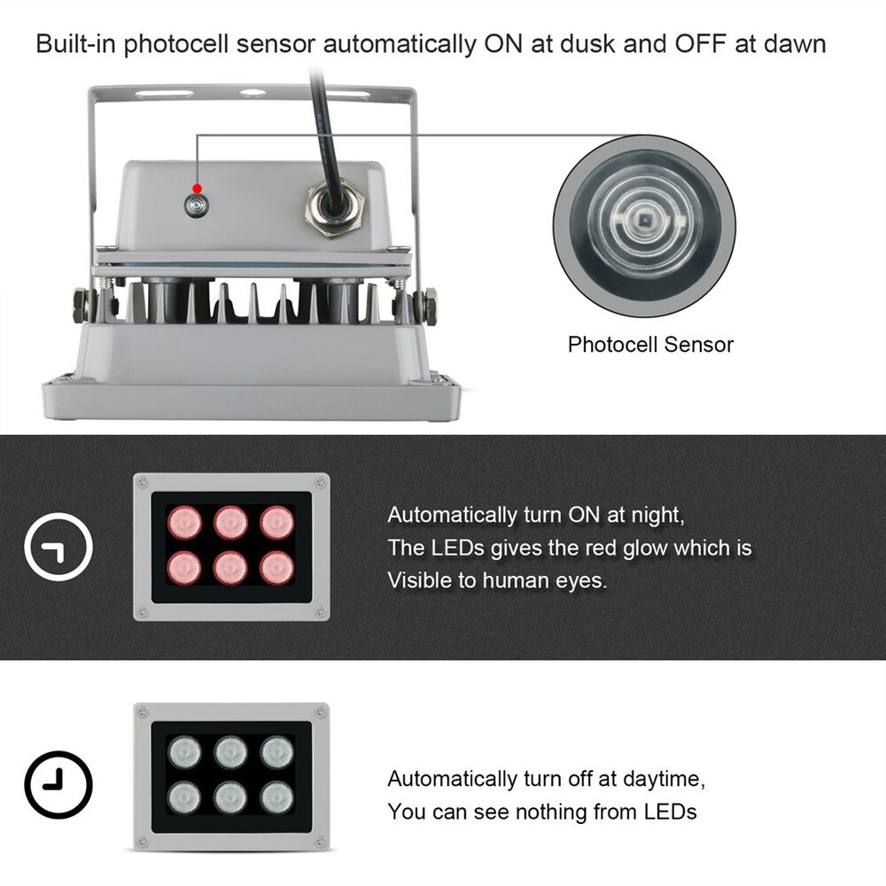 Infrared Light 6 Strong LED Night Vision Range 50M 850nm Aluminium Illuminator lamp for Security CCTV IP Camera with 12V2A power