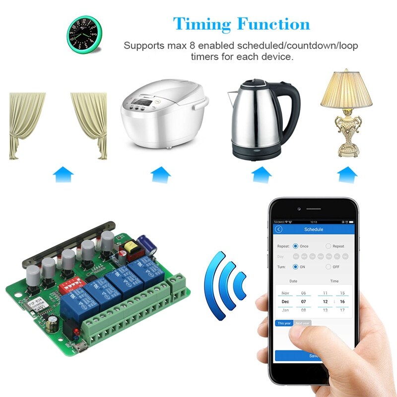 4CH WIFI Smart Switch Module Switch Controller Gagage Door Switch Smart Home Relay Module DC 5V