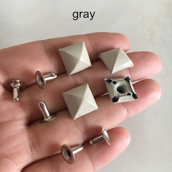 100 sets Plump Pyramid Rivet Spike With Base,12*12mm Square Metal Rivet Studs Punk Style DIY Rivets For Garments Decoration: gray color