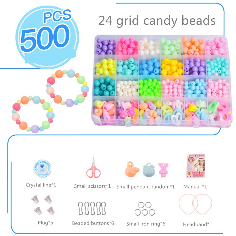 Jouet perlé fait à la main avec ensemble d&#39;accessoires pour enfants, 24 grilles créatives, fabrication de bijoux pour filles, jouets éducatifs, pour enfants: candy beads
