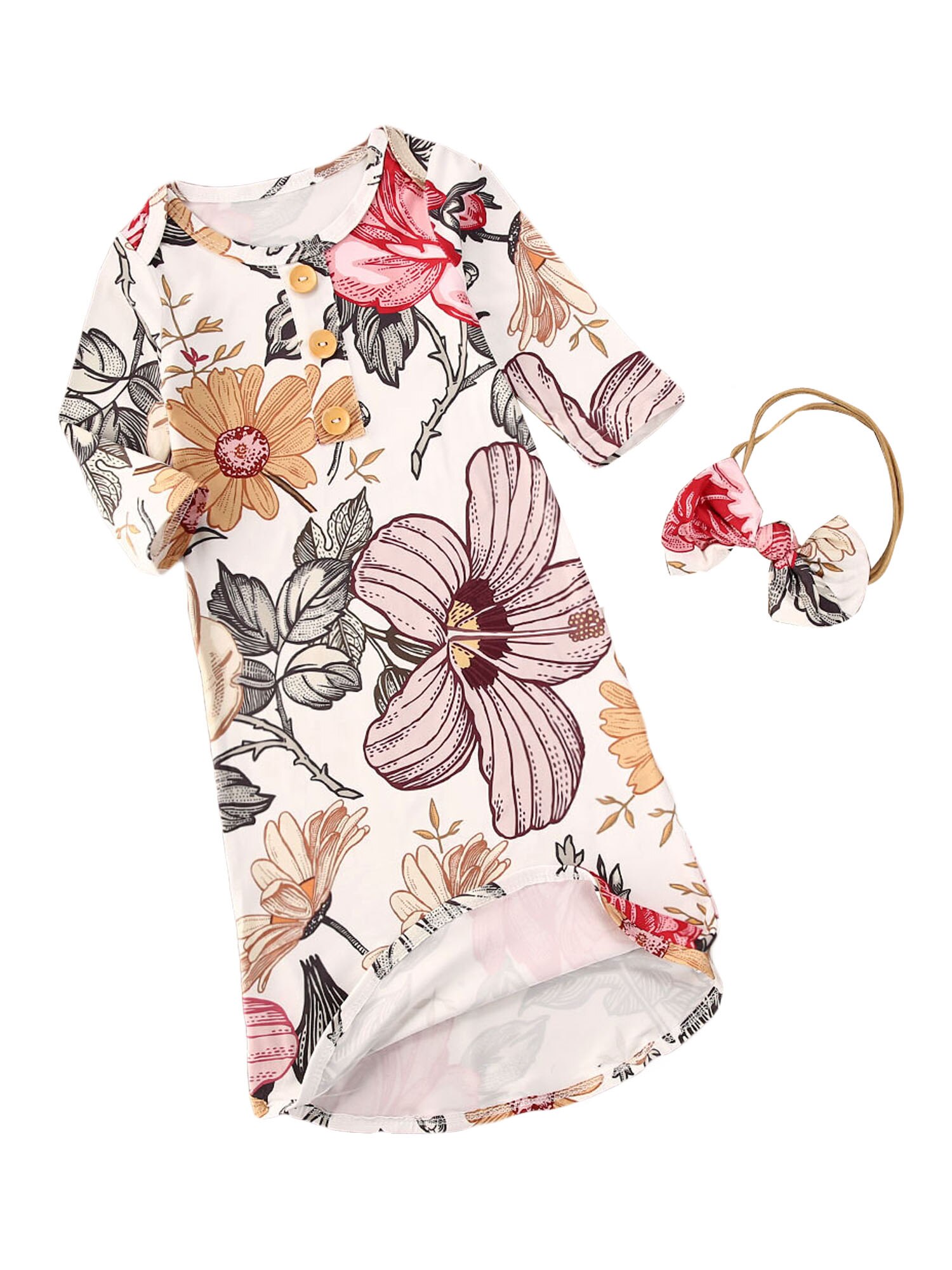 Neue Kleinkind freundlicher Blumen- Sleepbag Baumwolle Baby Grils Decke Swaddle wickeln Kleid 2Stck Outfits einstellen Sleepbag + Stirnband einstellen